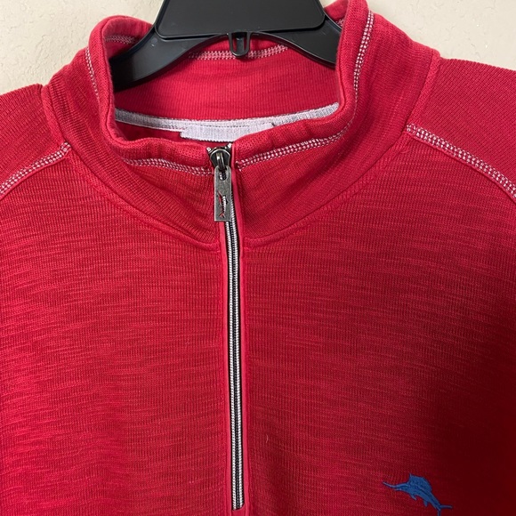 SOLDTommy Bahama Sweater Red 1/4 Zip Mock Neck Pullover Cotton Size XXL - Picture 3 of 11